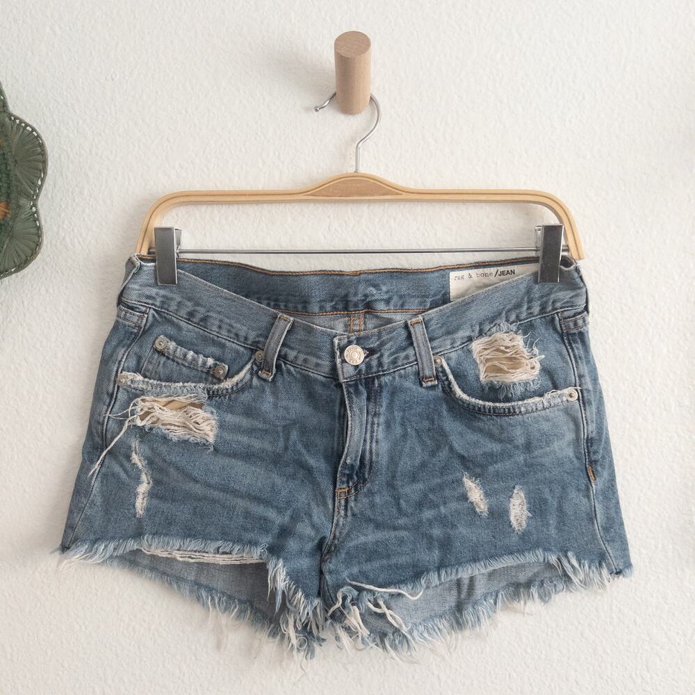 Rag & Bone Blue Raw Hem Denim Jean Shorts Size 26